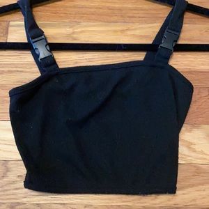 Shein black ribbed buckle crop top